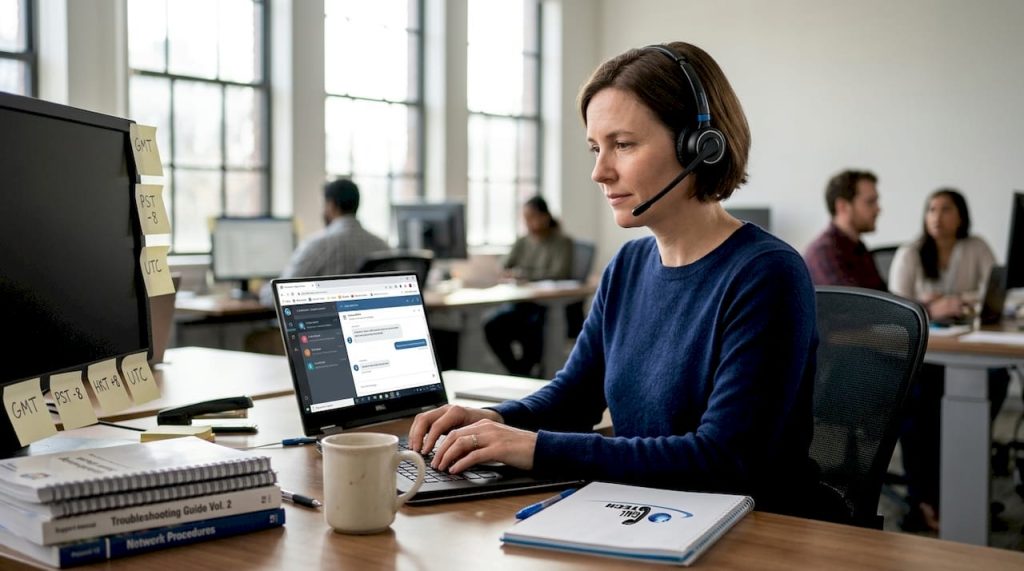 Support agent handling global cloud contact center