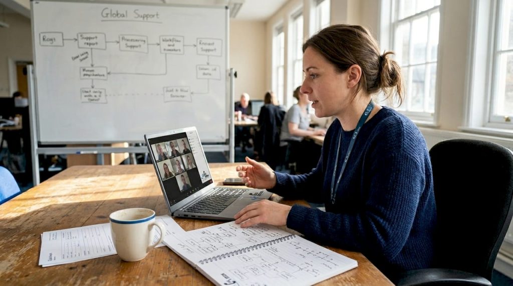 Support leader coordinating support workflow in office