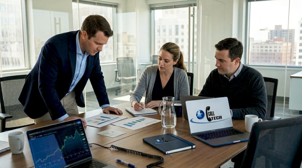 Business team reviewing support cost charts