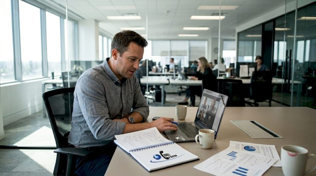 Manager coordinating with outsourced team remotely