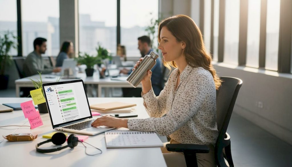 Professional handling multilingual support at desk