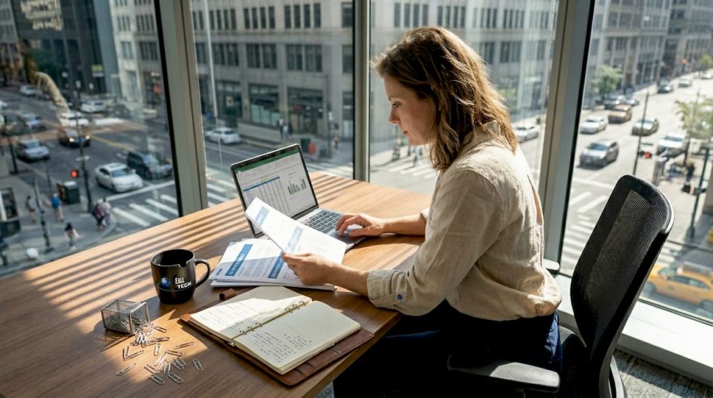 Manager comparing support options in city office