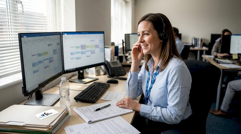 Sales rep scheduling appointments in office