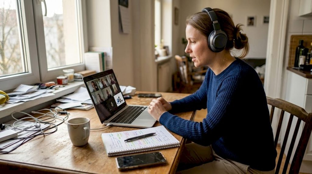 Woman working remote multilingual support call