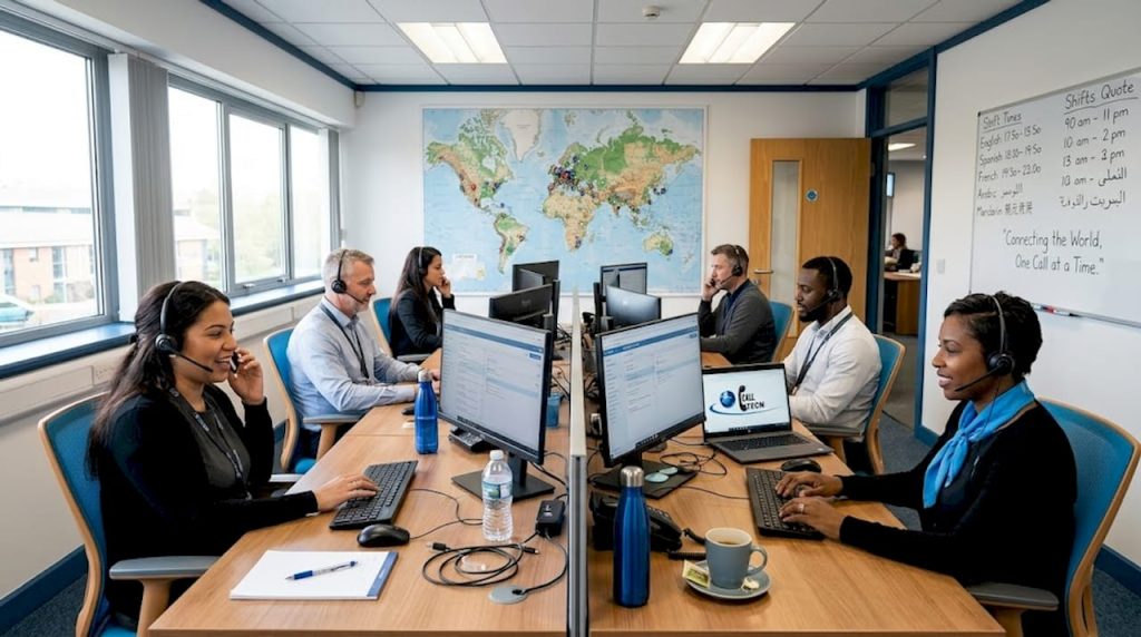 Customer support team working in global office
